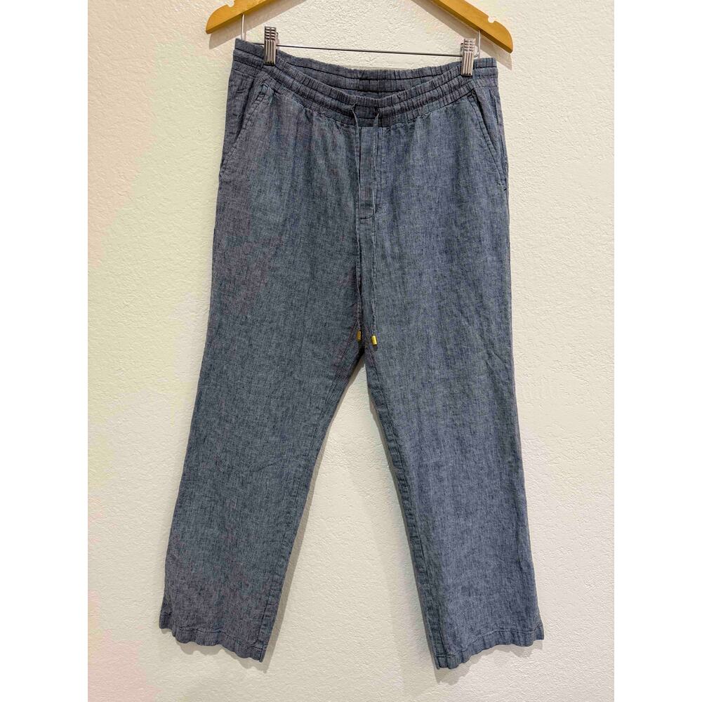 Ellen Tracy Linen Cotton Drawstring Pants Sz S Blue Stripe Coastal Easy Breezy